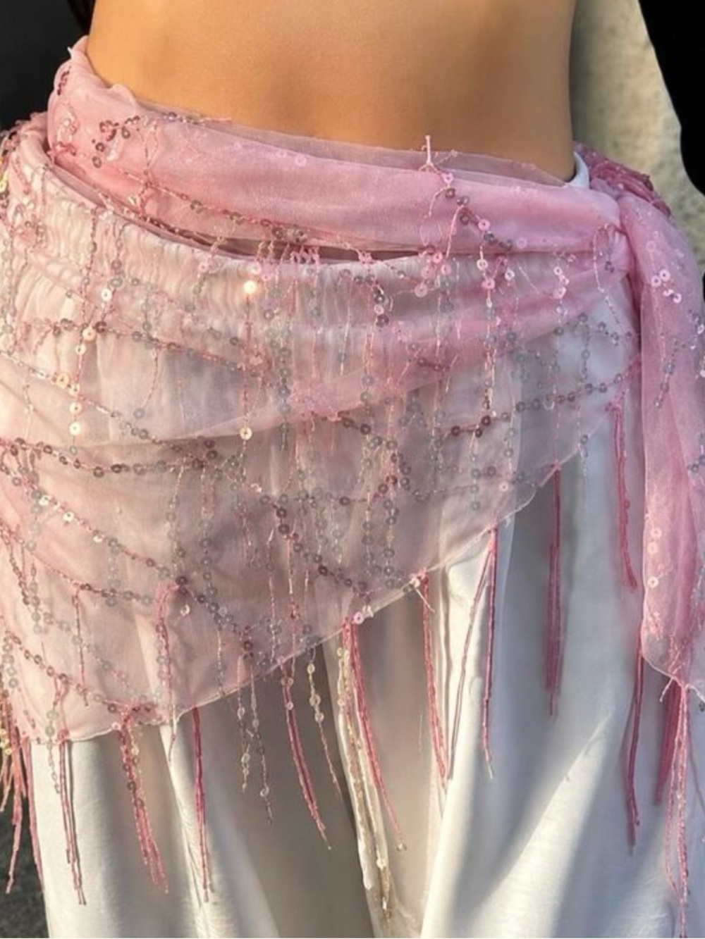 Pink Sequin Fringe Belly Scarf - Women's Accessories